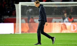 L'entraîneur du PSG Thomas Tuchel quitte le terrain lors d'un match contre Reims, le 25 septembre 2019 à Paris