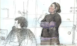 Croquis d'audience réalisé le 4 juin 2018 au procès de Christine Rivière, surnommée "Mamie jihad" (d), à la cour d'appel de Paris