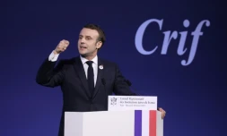 Le président Emmanuel Macron fait son discours devant le Conseil représentatif des institutions juives de France, le 20 février 2019 à Paris
