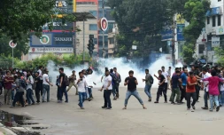 Des étudiants bangladais lors de manifestations à Dacca, le 5 août 2018.  