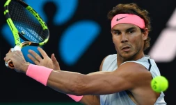 L'Espagnol Rafael Nadal
face au Croate Marion Cilic en quarts de finale de l'Open d'Australie, le 23 janvier 2018 à Melbourne