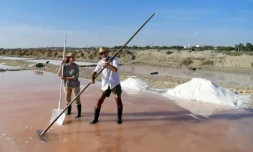 Juan Carlos Sanchez de Lamadrid et Macu Gomez, son épouse, dans leur marais salins à El Puerto de Santa Maria, prÚs de Cadix, le 14 septembre 2023