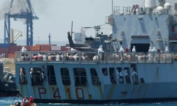 L'Aquarius entrant dans le port de Valence, le 17 juin 2018