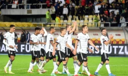 Les joueurs de l'équipe d'Allemagne à l'issue de leur victoire 4-0 face à la Macédoine du Nord le 11 octobre 2021 à Skopje