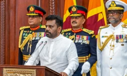 Photo diffusée par le bureau du président du Sri Lanka, le 23 septembre 2024, du nouveau président Anura Kumara Dissanayake lors de sa cérémonie de prestation de serment, à Colombo