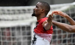 Moustapha Diallo, alors milieu de terrain à Guingamp, buteur face à Bordeaux au Roudourou, le 1er avril 2018 