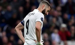 L'attaquant du joueur du Real Madrid Karim Benzema lors de la défaite 4-1 à domicile face à l'Ajax en 8e de finale de Ligue des champions le 5 mars 2019