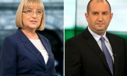 Photo montage datant du 10 novembre 2016 des deux candidats à la présidentielle en Bulgarie: Rumen Radev (d) candidat des socialistes et Tsetska Tsacheva, candidate du parti conservateur