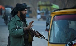 Un combattant taliban contrôle un conducteur, le 18 octobre 2021 à Herat