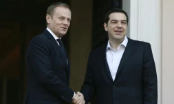 Le président du Conseil européen Donald Tusk (à gauche), rencontre le Premier ministre grec Alexis Tsipras, à Athènes, le 3 mars 2016
