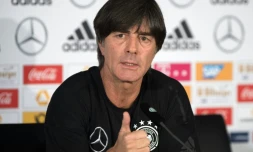 Le sélectionneur de l'Allemagne Joachim Löw lors d'une conférence de presse à Berlin le 26 mars 2018
