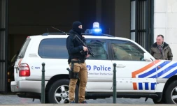 Policiers devant la chambre du conseil de la cour d'appel le 7 avril 2016 à Bruxelles