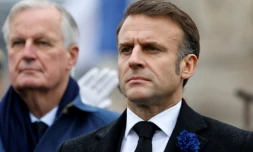 Michel Barnier et Emmanuel Macron lors des commémorations de l'armistice de 1918, le 11 novembre 2024 à Paris