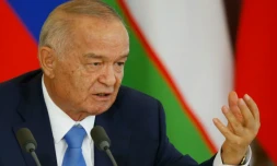 Le président d'Ouzbékistan Islam Karimov, le 26 avril 2016 lors d'une conférence de presse à Moscou