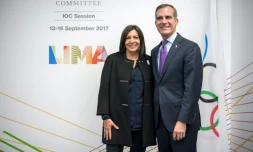 La maire de Paris, Anne Hidalgo et le maire de  Los Angeles Eric Garcetti le 11 septembre 2017 à Lima