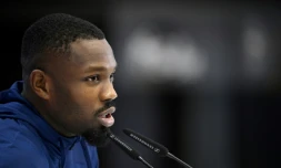 L'attaquant de l'équipe de France de football Markus Thuram, premier joueur des Bleus à prendre clairement position contre le Rassemblement national avant les législatives des 30 juine t 7 juillet, lors d'une conférence de presse à Doha, le 24 novembre 2022