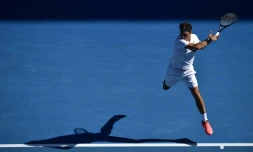 Le Suisse Roger Federer lors de son 8e de finale victorieux face au Hongrois Marton Fucsovics à l'Open d'Australie, le 22 janvier 2018 à Melbourne