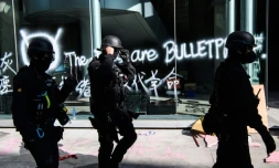Des policiers dans le campus de l'université polytechnique de Hong Kong, le 28 novembre 2019