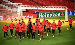 Séance d'entraînement pour les Parisiens sur la pelouse d'Old Trafford, le 11 février 2019 à la veille d'affronter Manchester United