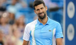 Le Serbe Novak Djokovic, de retour sur un tournoi aux Etats-Unis, lors de sa victoire contre l'Espagnol Alejandro Davidovich Fokina, le 16 août 2023 au Masters 1000 de Cincinnati