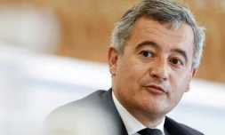 Le ministre français de la Justice, Gérald Darmanin, participe à une réunion ministérielle de la Coalition européenne contre la criminalité organisée, à l'Hôtel de Beauvau, siège du ministère de l'Intérieur, à Paris, le 20 avril 2026