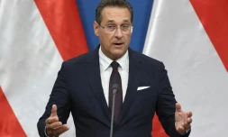 Heinz-Christian Strache, vice-chancelier d'Autriche et chef du Parti de la libertĂ© d'Autriche (FPĂ, Ă Budapest, le 6 mai 2019