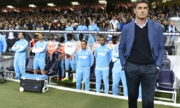 L'entraîneur de Marseille Michel (d) en L1 contre Toulouse au Stadium Municipal, le 23 septembre 2015