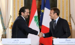 Le président français Emmanuel Macron (D) et Saad Hariri lors de la visite du Premier ministre libanais à Paris, le 1er septembre 2017