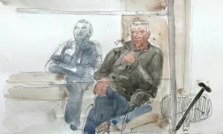 Croquis du tribunal réalisé le 17 septembre 2024 montrant Dominique Pelicot lors de son procÚs au palais de justice d'Avignon
