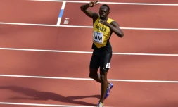 Le Jamaïcain Usain Bolt après sa demi-finale du relais 4x100 m aux Mondiaux, le 12 août 2017 à Londres