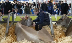Des visisteurs dans les allées du Salon de l'Agriculture le 27 février 2015 à Paris