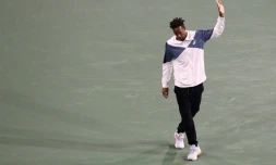 Le Français Gaël Monfils, blessé à un tendon d'Achille, renonce à son quart de finale face à l'Autrichien Dominic Thiem au Masters 1000 d'Indianapolis, le 14 mars 2019 