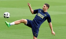 Le défenseur central international suisse Fabian Schär lors d'un entraînement avec la sélection, le 2 juin 2018 Villarreal