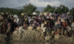 Des réfugiés rohingyas fuyant la Birmanie arrivent à la frontière du Bangladesh, le 10 octobre 2017
