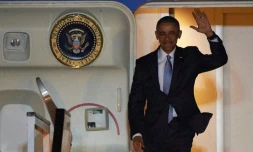 Le président Barack Obama à son arrivée à l'aéroport Stansted le 21 avril 2016 à Londres