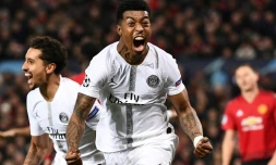 Le défenseur du PSG Presnel Kimpembe exulte après son but contre Manchester United, le 12 favrier 2019 à Old Trafford
