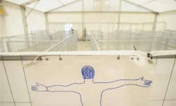 Un centre de réfugiés vide à Spielfeld, en Autriche, prÚs de la frontiÚre avec la Slovénie, le 19 février 2016