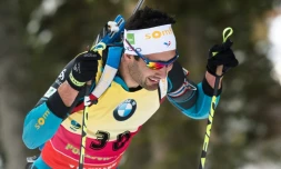 Le biathlète Martin Fourcade lors du 10 km sprint messieurs de Pokljuka (Slovénie) le 9 décembre 2016 