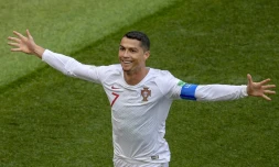L'attaquant portugais Cristiano Ronaldo après son but contre le Maroc, le 20 juin 2018 à Moscou