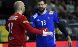 Vincent Gérard et Nikola Karabatic vainqueurs, avec les Experts, de l'Islande, le 20 janvier 2019 à Cologne, accèdent au dernier carré du Mondial 