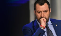 Le ministre italien de l'Intérieur Matteo Salvini sur le plateau de la Rai 1, le 20 juin 2018 à Rome