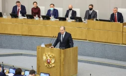Le ministre russe des Affaires étrangères s'exprime devant la Douma à Moscou le 26 janvier 2022
