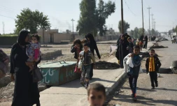Des familles fuient les combats entre les forces irakiennes et les jihadites de l'EI à Mossoul, le 4 novembre 2016 en Irak