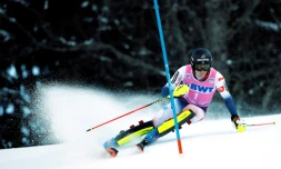 Le Français Clément Noël lors de la 1re manche du slalom de Wengen en Suisse, le 19 janvier 2020  