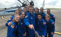 La dernière sélection de candidats astronautes de la Nasa (sept hommes et cinq femmes), dont certains pourraient être les premiers à aller sur Mars, lors d'une cérémonie au Centre Spatial Johnson à Houston (Texas), le 7 juin 2017