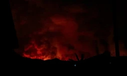Capture vidéo de l'entrée en activité du volcan Nyiragongo, proche de Goma en République démocratique du Congo, le 22 mai 2021