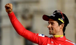 Primoz Roglic sur le podium du Tour d'Espagne, le 16 septembre 2019 à Madrid