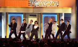 Le groupe de K-pop coréen BTS sur scÚne à Las Vegas, le 1er mai 2019