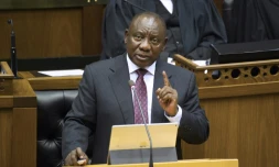 Le nouveau président sud-africain Cyril Ramaphosa devant le Parlement, le 20 février 2018 au Cap