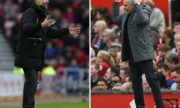 Photmontage représentant les entraîneurs de Manchester City Pep Guardiola et de Manchester United Jose Mourinho